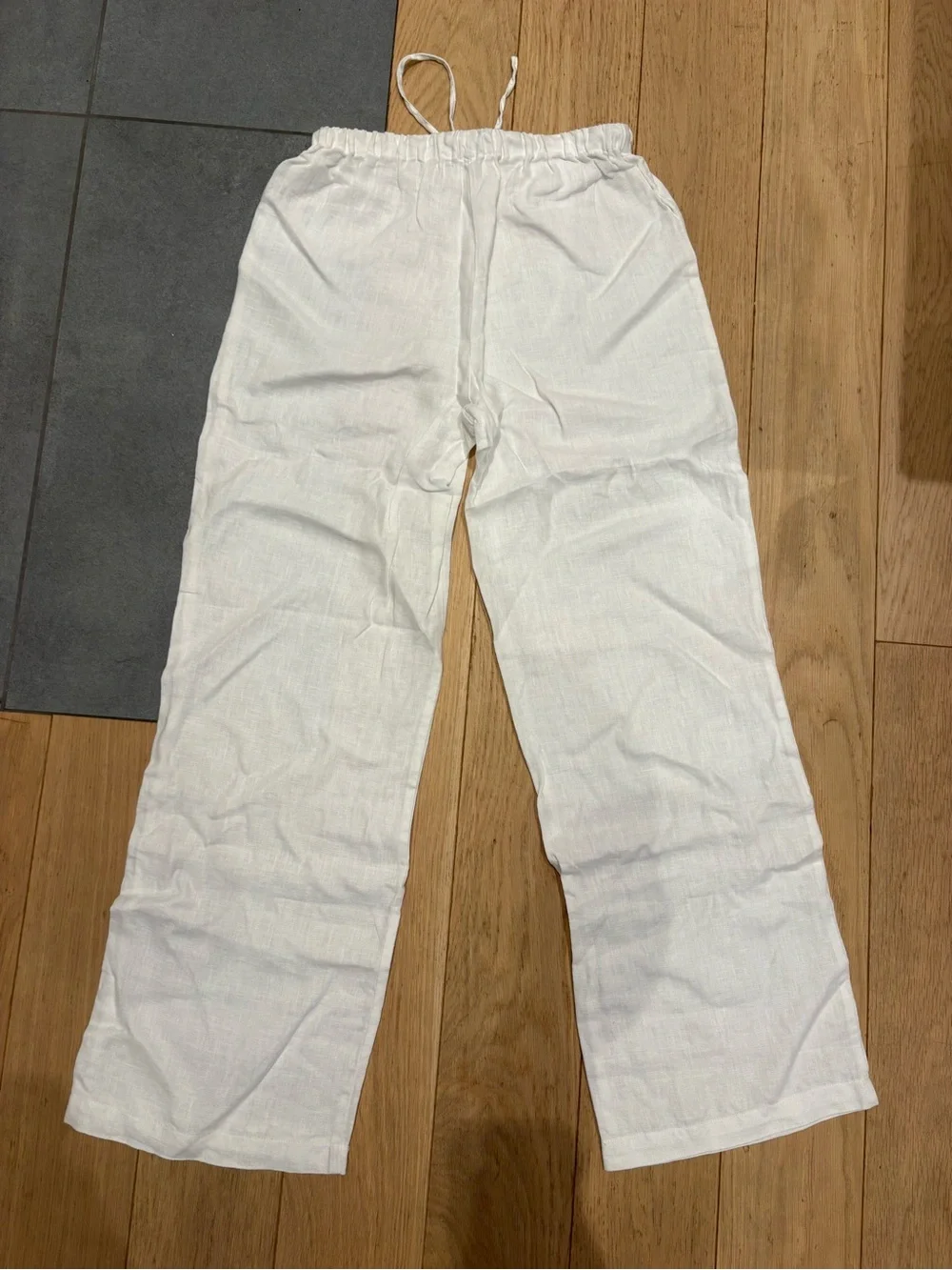 Reformation Olina White Linen Drawstring Wide Leg Pants